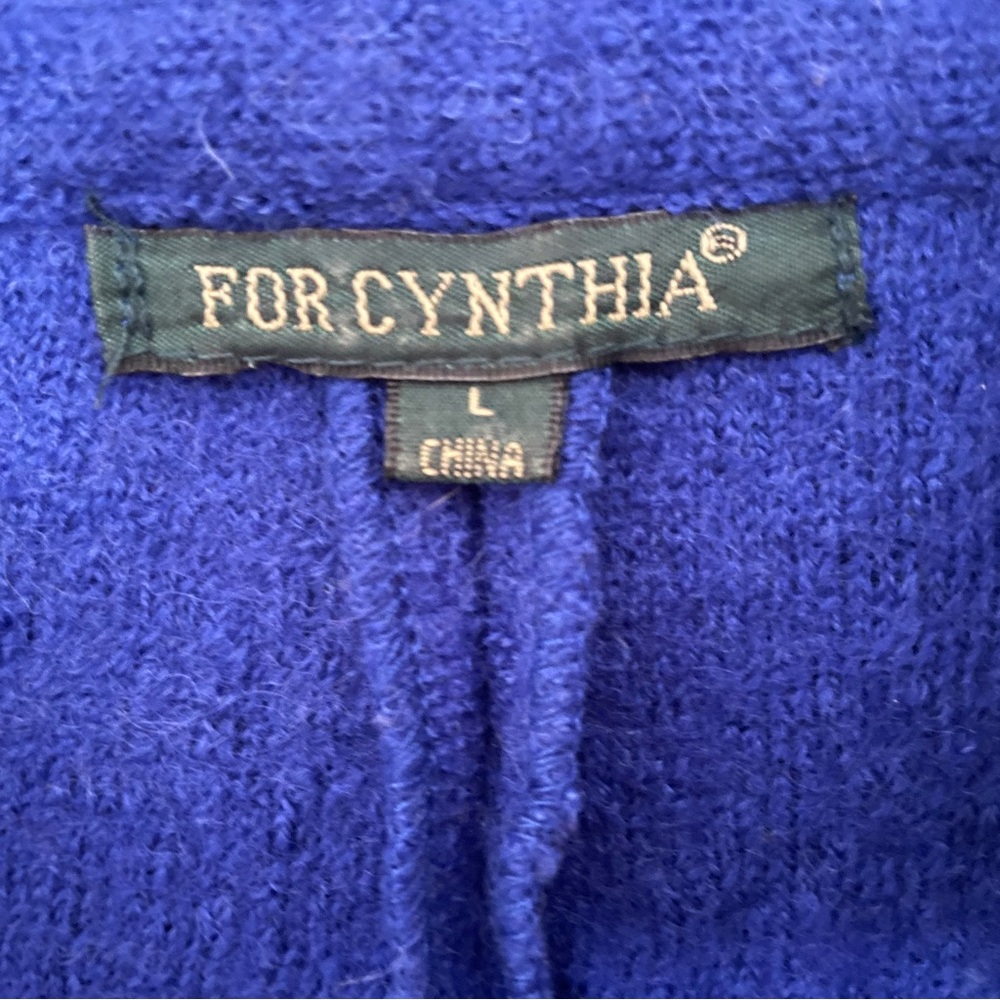 For Cynthia Blue Long Cardigan Jacket Size Large Asian Style Boiled Wool Artsy - Picture 7 of 9